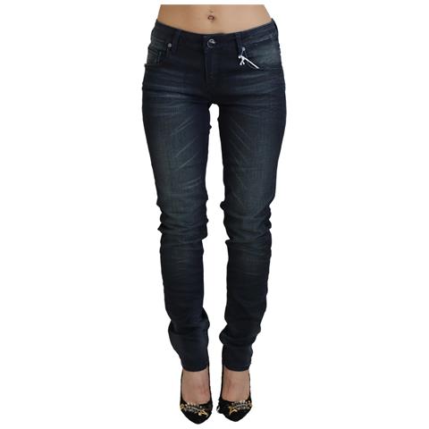 Jeans In Denim Di Cotone Slim Fit A Vita Bassa Lavati Blu - W27 - Foto 1