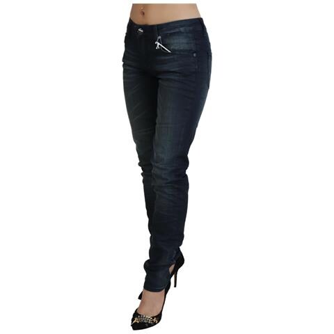 Jeans In Denim Di Cotone Slim Fit A Vita Bassa Lavati Blu - W27 - Foto 2