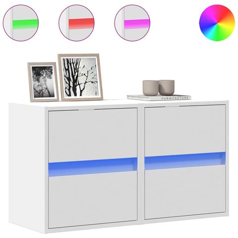 Mobili TV a Parete con Luci LED 2pz Bianchi 40x30x40 cm - Foto 1