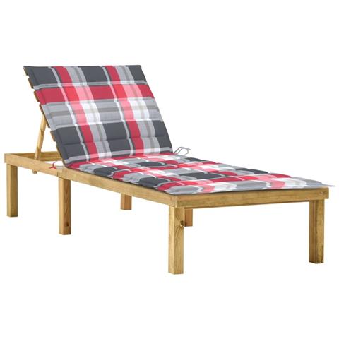 Lettino Da Giardino Con Cuscino Tartan Rosso In Pino Impregnato - Foto 2