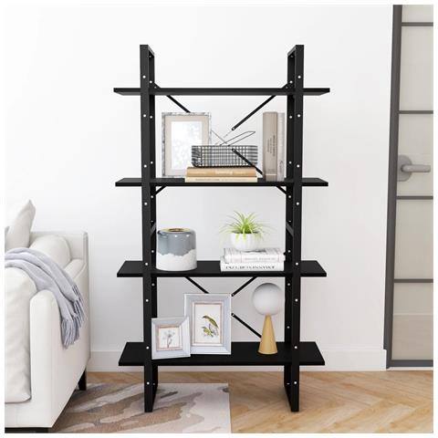 Libreria A 4 Ripiani Nera 80x30x140 Cm In Massello Di Pino - Foto 2