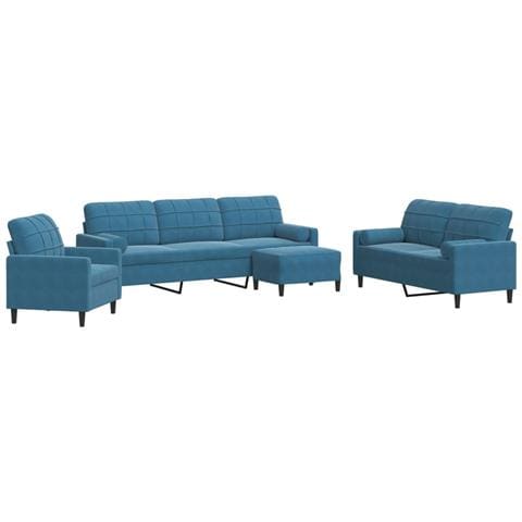 Set di Divani 4 pz con Cuscini e Rinforzi Blu in Velluto - Foto 1