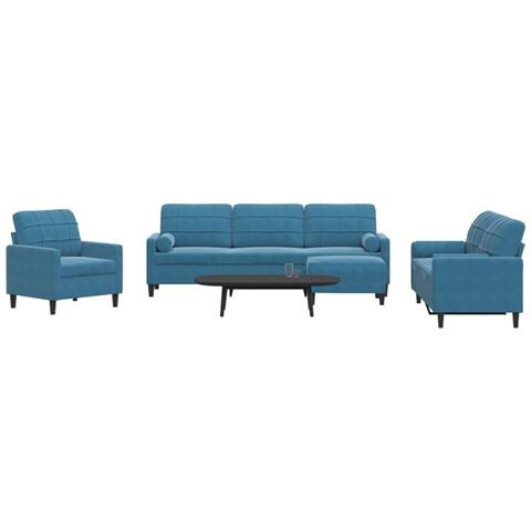 Set di Divani 4 pz con Cuscini e Rinforzi Blu in Velluto - Foto 2