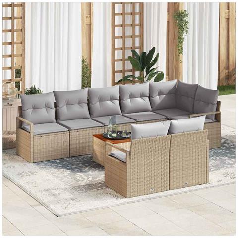 Set di divani da giardino  9 pezzi con cuscini beige in rattan sintetico, Divano da giardino  2 posti con cuscini beige in rattan sintetico - Foto 2