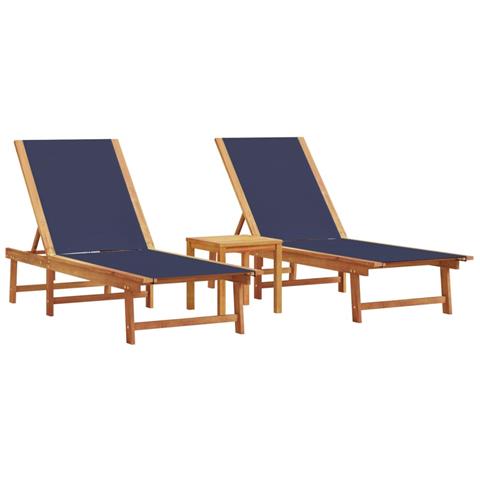 Lettini Prendisole 2 pz con Tavolo Blu Legno Acacia e Textilene - Foto 1