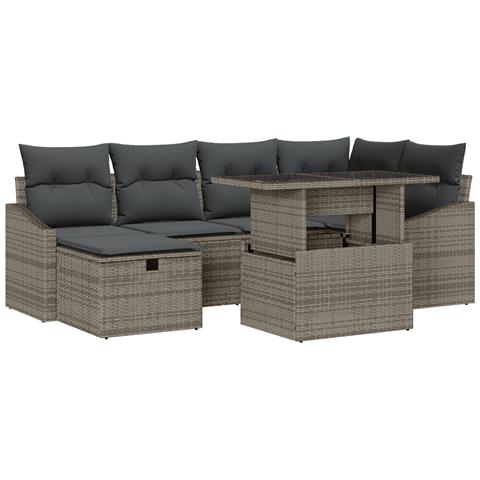 Set di Divani da Giardino a 7 Pezzi con Cuscini Grigio Rattan Sintetico - Foto 1