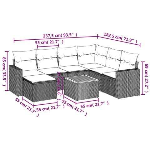 Set Divano da Giardino 8 pz con Cuscini Beige in Polyrattan - Foto 3