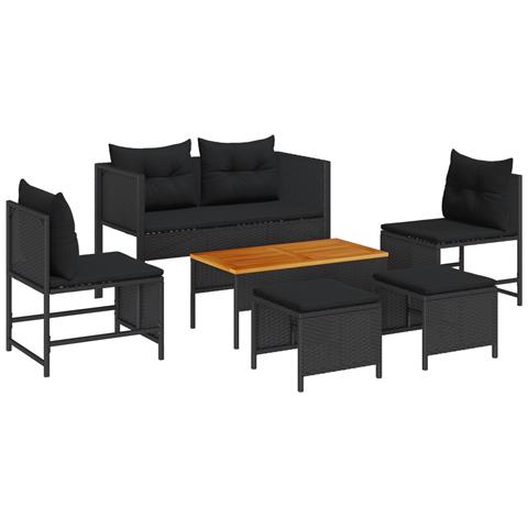 Set Divano da Esterno - Nero Rattan, Legno Medio Durevole - Foto 1