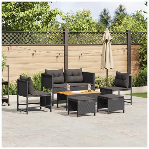 Set Divano da Esterno - Nero Rattan, Legno Medio Durevole - Foto 2