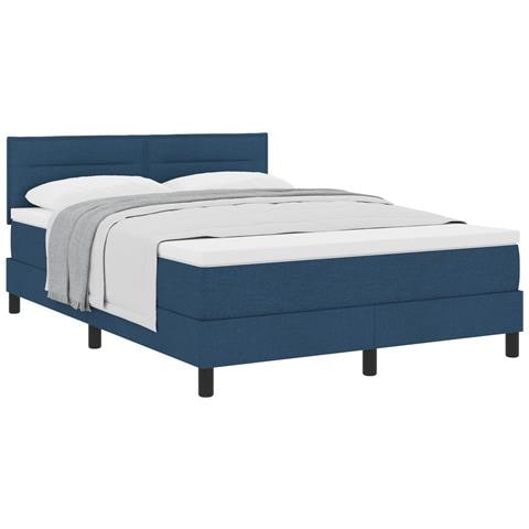 Letto a Molle Box con Materasso Blu 140x200 cm Tessuto - Foto 1