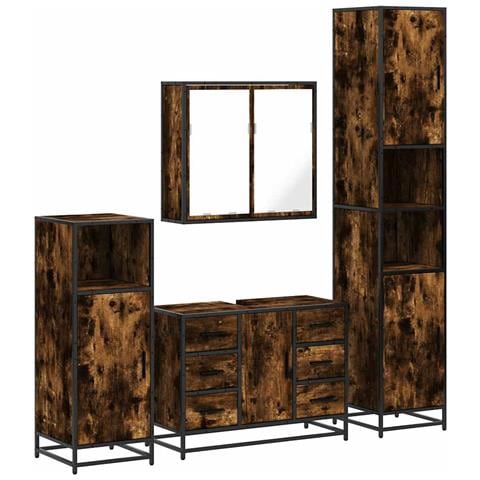 Set Mobili da Bagno 4 pz Rovere Fumo in Legno Multistrato - Foto 1