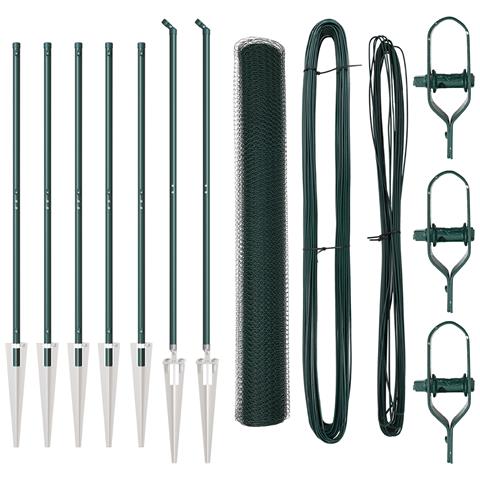 Recinzione Esagonale Verde 1x10 m Acciaio, Pali per Recinzione con Punta 7 pcs Ø32 mm 120 cm Acciaio Zincato - Foto 1