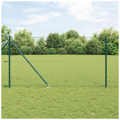 Recinzione Esagonale Verde 1x10 m Acciaio, Pali per Recinzione con Punta 7 pcs Ø32 mm 120 cm Acciaio Zincato - Foto 2
