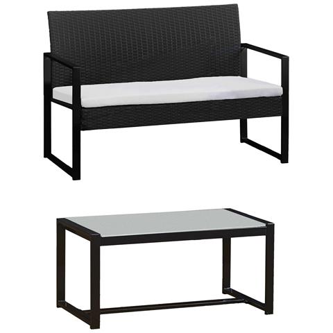 Set Di Mobili Da Giardino Majorque In Resina Intrecciata Nera - 4 Posti - Cuscini Crema - Foto 4