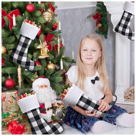 Set Di 6 Calze Natalizie A Quadri Per Natale 46cm Bianco E Nero - Foto 7
