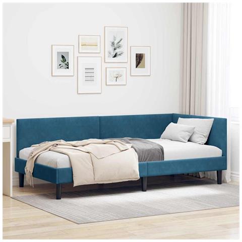 Cornice del letto ad angolo Altro con testiera Blu 100 x 200 cm - Foto 2
