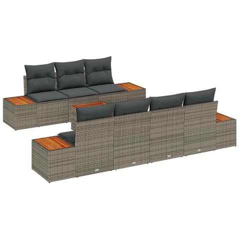 Set Divano da Giardino con cuscino 8 pcs Grigio Poly Rattan - Foto 1