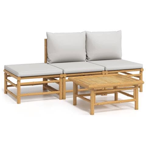 Set Salotto da Giardino 4pz con Cuscini Grigio Chiaro Bambù - Foto 1