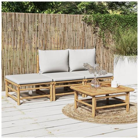 Set Salotto da Giardino 4pz con Cuscini Grigio Chiaro Bambù - Foto 2