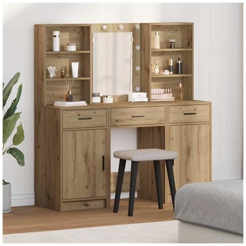 Set Tavolo da Trucco 3 pcs rovere artigianale Legno multistrato - Foto 2