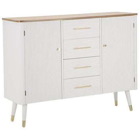 Mobile Credenza Matera Con Ante E Cassetti In Legno Bianco E Top Naturale - Foto 1