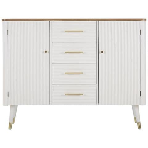 Mobile Credenza Matera Con Ante E Cassetti In Legno Bianco E Top Naturale - Foto 2