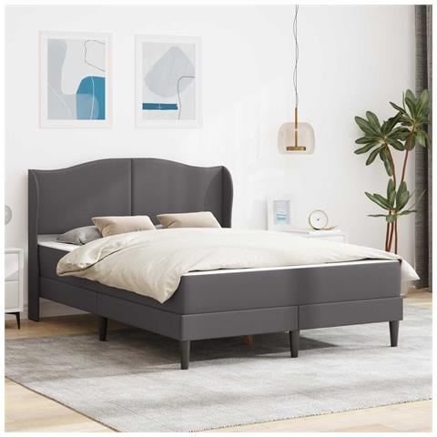 Struttura del letto con testiera Grigio 140 x 190 cm Similpelle - Foto 2
