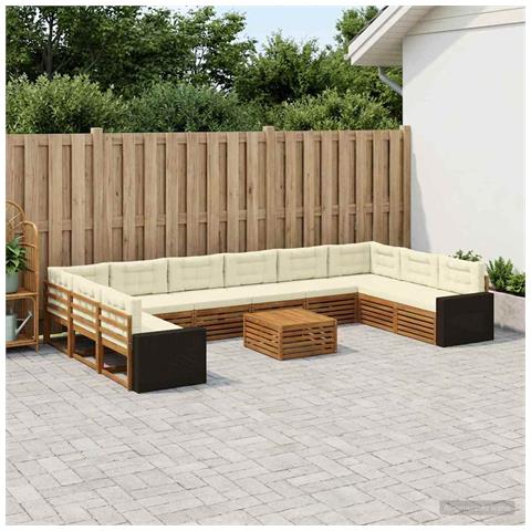 Set divani con cuscino 11 pcs Legno di Acacia Massello - Foto 2