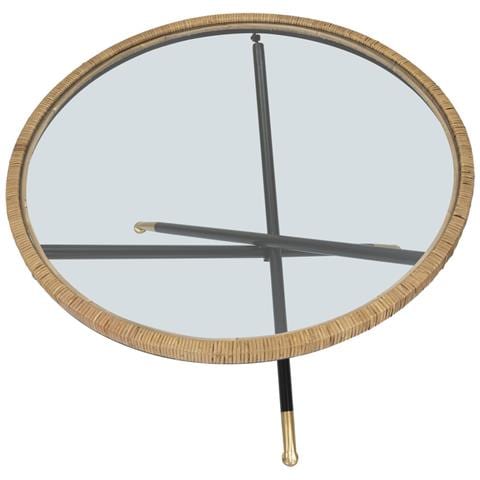 Tavolino Da Caffè Rotondo Saint Barth Con Piano In Vetro, Ferro E Rattan — Ø 80x46,5 Cm - Foto 2