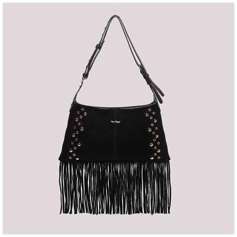 borsa a tracolla con frange e borchie NERO - Foto 1