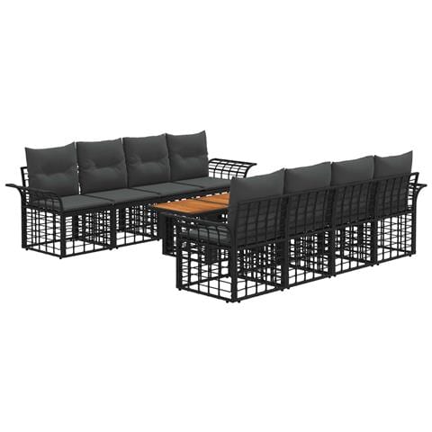 Set Divano da Giardino 9 pz Nero e Grigio scuro polyrattan - Foto 1