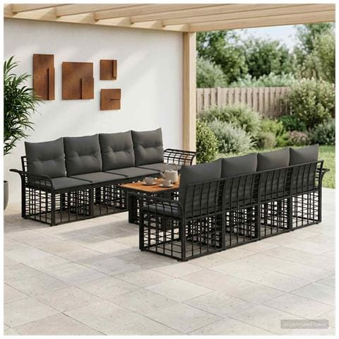 Set Divano da Giardino 9 pz Nero e Grigio scuro polyrattan - Foto 10
