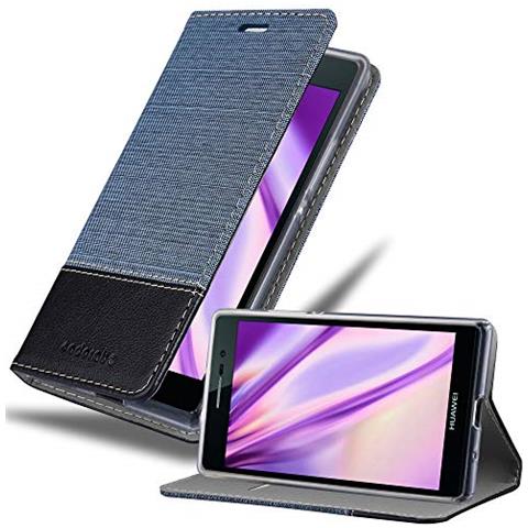 Custodia Compatibile Con Huawei P7 In Blu Scuro Nero - Coperchio Protettiva Con Chiusura Magnetica, Funzione Stand E Tasca Per Le Carte - Foto 1