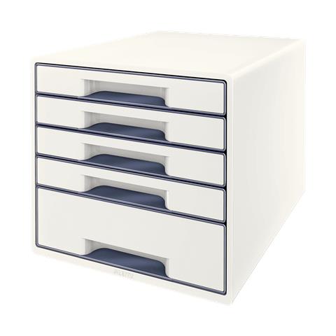 Leitz Schubladenbox Wow Cube, 5 Schbe, Perlwei / grau Fr Format Din A4 Maxi, Hochglanz, Schubladen Mit Auszugs - 1 Stck (5214-20-01) - Foto 1