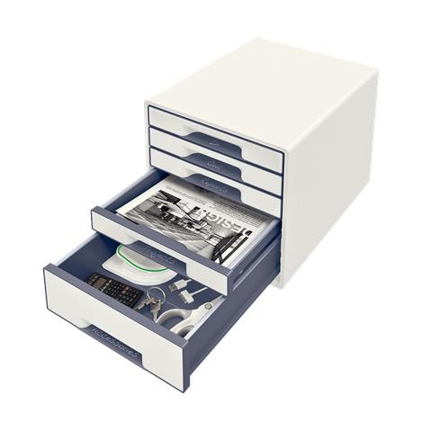 Leitz Schubladenbox Wow Cube, 5 Schbe, Perlwei / grau Fr Format Din A4 Maxi, Hochglanz, Schubladen Mit Auszugs - 1 Stck (5214-20-01) - Foto 3