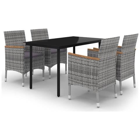 Set Da Pranzo Per Giardino 5 Pz Con Cuscini Polyrattan E Vetro - Foto 1