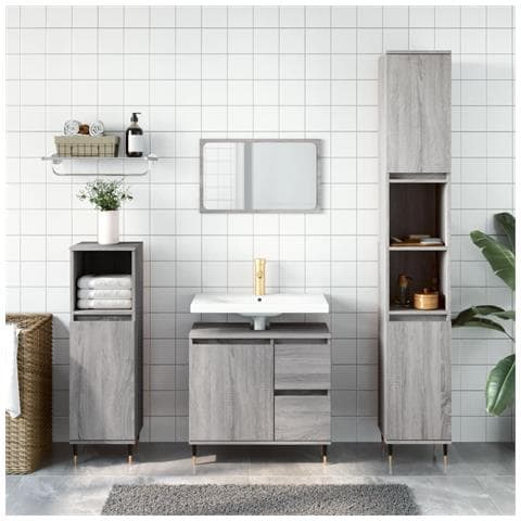 Armadietto Bagno Grigio Sonoma 30x30x190cm In Legno Multistrato - Foto 6