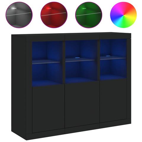 Credenze Con Luci Led 3 Pz Nere In Legno Multistrato - Foto 2