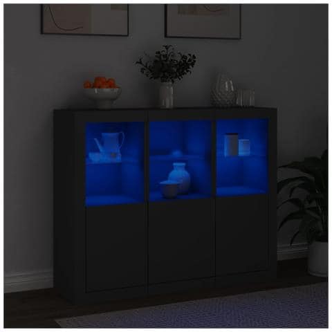 Credenze Con Luci Led 3 Pz Nere In Legno Multistrato - Foto 3