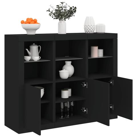 Credenze Con Luci Led 3 Pz Nere In Legno Multistrato - Foto 1