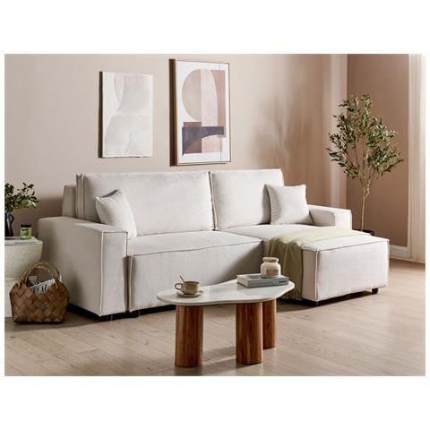 Divano Letto Angolare 3 Posti Abacka Velluto A Coste Bianco Sporco Lato Sinistro - Foto 1