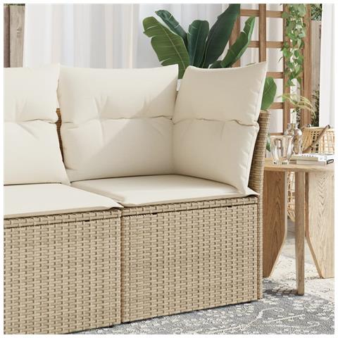 Divano Angolare Da Giardino Con Cuscini Beige In Polyrattan - Foto 8