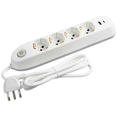 Poker prolunghe e multiple 1,5 m 4 presa (e) AC Interno Bianco - Foto 1