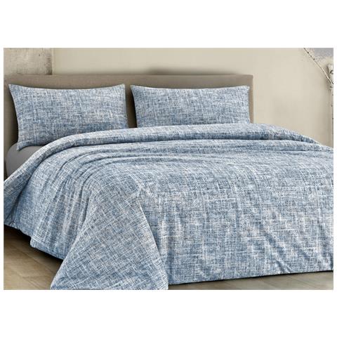 Completo Lenzuola Letto 100% Cotone Made In Italy Disegno Canva Singolo Blu - Foto 1