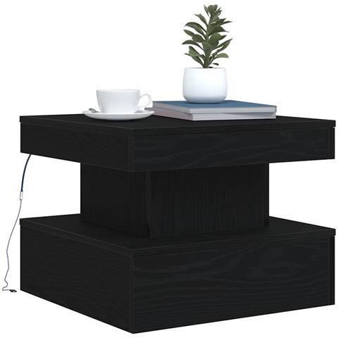 Tavolino da Salotto con Luci LED Rovere Nero 50x50x40 cm - Foto 2