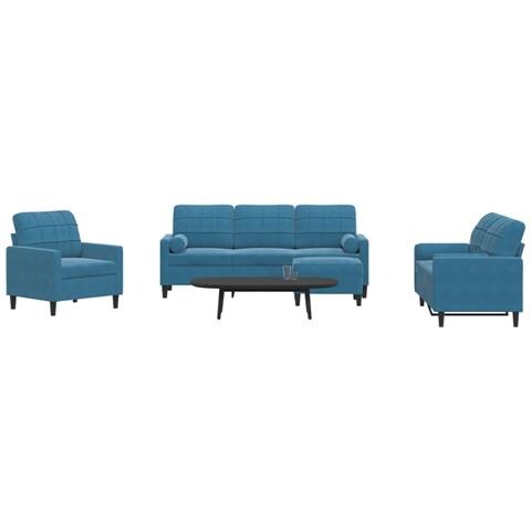 Set di Divani 4 pz con Cuscini e Rinforzi Blu in Velluto - Foto 2