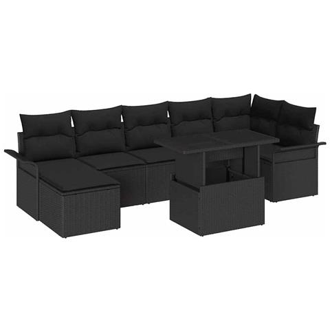 Set di Divani da Giardino da 8 Pezzi con Cuscini Nero Polyrattan - Foto 1
