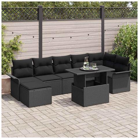 Set di Divani da Giardino da 8 Pezzi con Cuscini Nero Polyrattan - Foto 2