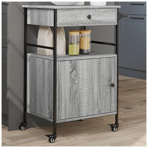 Carrello da Cucina Grigio Sonoma 56x43x89,5cm Legno Multistrato - Foto 2