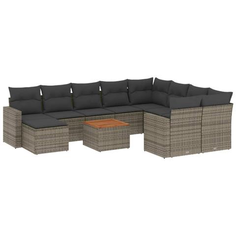 Set Divani da Giardino 11 pz con Cuscini in Polyrattan Grigio - Foto 1
